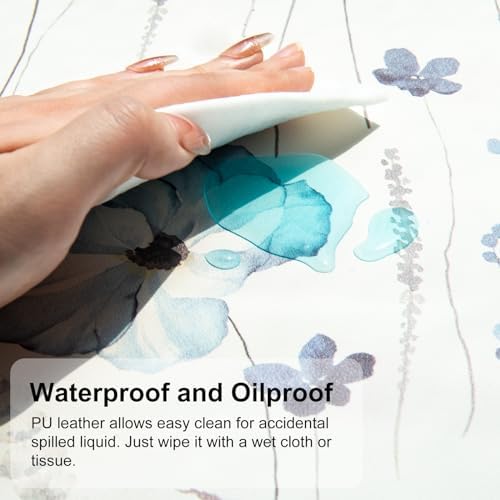 QiyI PU Leather Large Mouse Pad, Office Decor, 31.5" x 15.7", Blue Flowers - Image 3