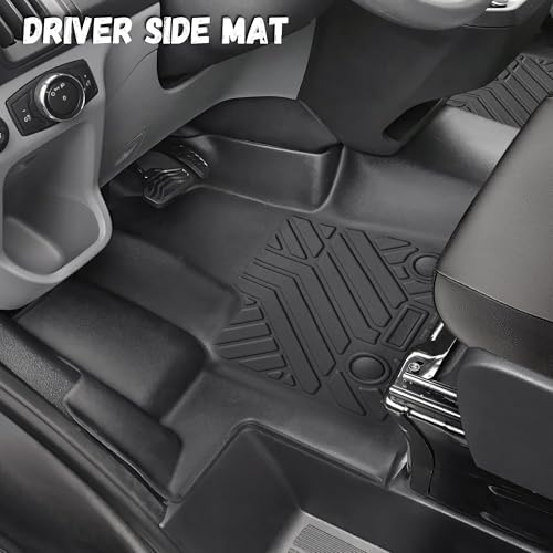 Floor Mats for Ford Transit 2015-2021 150/250/350/350HD w/Carpet Flooring (No Fit Transit Connect), Custom Fit TPE All Weather Floor Liners, 1st Row Transit Accessories - Image 2
