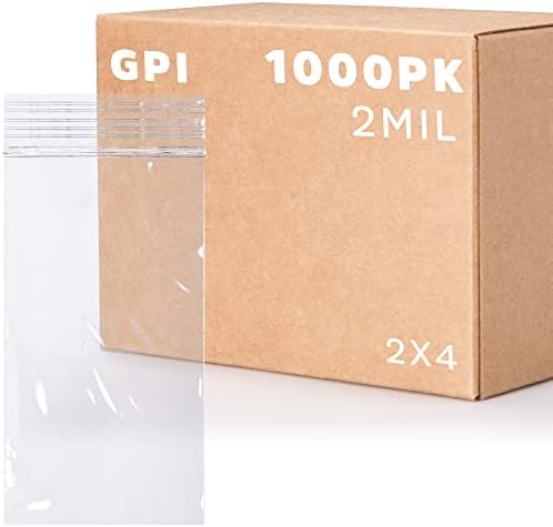 2"x4" Small Zip Bags, 1000 Pack, 2 Mil, Reclosable Jewelry Bags by GPI