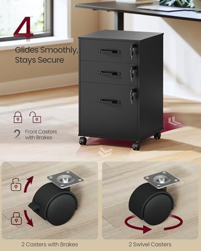 VASAGLE 3-Drawer Mobile File Cabinet, Home Office, Locking, Printer Stand - Image 6