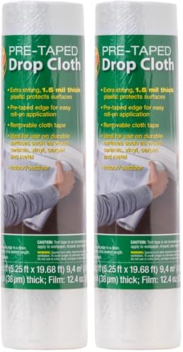 Duck Brand Pre-Taped Painter’s Drop Cloth, Strong and Durable Plastic Drop Cloths for Painting, 5.25 ft x 19.68 ft, Single Roll (280809) (Pack of 2) by DuckBrand