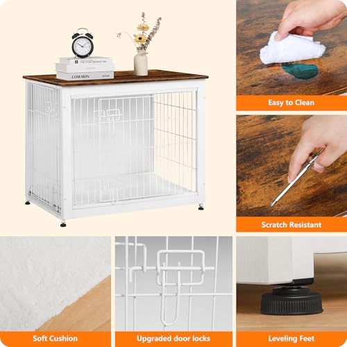 DWANTON 32.5" Dog Crate Furniture with Cushion, Wooden Kennel Table Indoor - Image 5