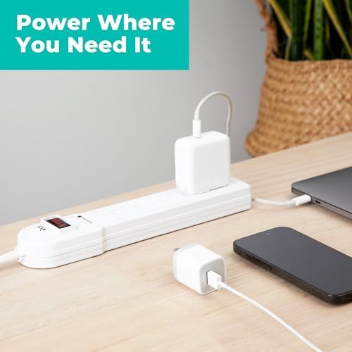KMC 6-Outlet Surge Protector Power Strip 2-Pack, Overload Protection, 4-Foot Cord, 900 Joule - White - Image 5