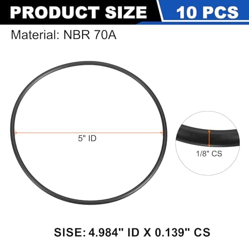 uxcell 10Pcs AS-250 NBR 70A O-Rings 5" ID x 1/8" CS/4.984" ID x 0.139" CS - Image 2