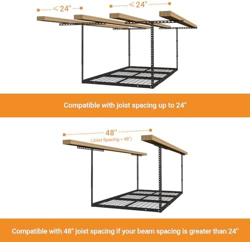 4x6ft Overhead Ceiling Garage Storage Rack, 450LBS Capacity, Black - Image 6