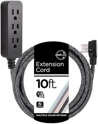 Cordinate 3 Outlet Power Strip 10 Ft Braided Extension Cord by Cordinate