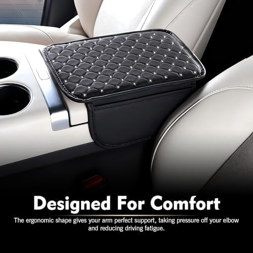 Car Center Console Cover, Leather Waterproof Armrest Cover Protector with 2 Side Storage Bags, 7.87" x 11.8" Comfort Anti-Slip Armrest Seat Box Pad, Universal for Most Cars (Black) - Image 5