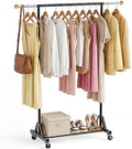 Rolling Garment Rack - Retractable Clothes Rack with Hanging Rods, Lockable Wheels and Bottom Storage Shelf - Sturdy Coat Rack, Freestanding Clothing Organizer for Bedroom, Laundry & Closet by HRUSGO