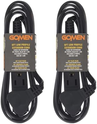 GOMEN 6 Feet Indoor Extension Cord with 3 Outlets, AWG 16/3 Angled Flat Plug Power Strip, 3 Prong Grounded, 13 Amps - 1625 Watts - 125 VAC, Black, 2 Pack by GOMEN