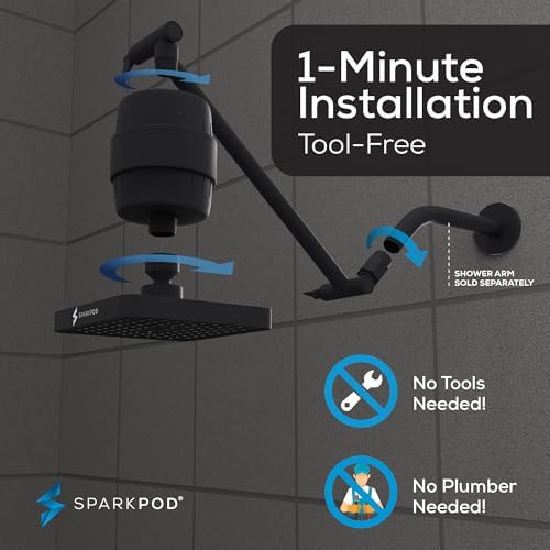 SparkPod Filtered Shower Head w/ 11" Shower Arm, 6" Round, Black Matte - Image 5