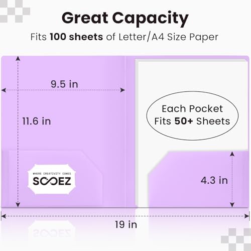 Sooez 7Pack Folders with Pockets, Plastic Pocket Folders with Extra Labels - Image 4