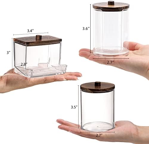 Tbestmax 4 Pack Qtip Holder Dispenser, 10/7oz Bathroom Container for Cotton Ball Cotton Swabs Pads, Apothecary Jar with Wood Lids for Organizer and Storage (Brown) - Image 2