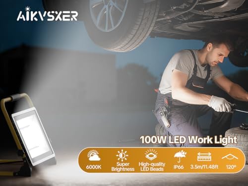 AIKVSXER Portable LED Work Light, 100W 12000LM Job Site Lights, 1 Pack - Image 2