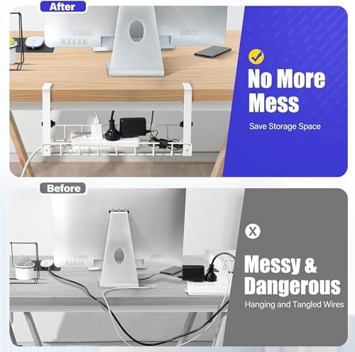Under Desk Cable Management Tray 2 Pack, Xpatee Upgraded Wire Management No Drill No Screws, Cable Tray with Clamp for Wire Organizers, Computer Cord Rack for Office, Home - No Damage to Desk White - Image 3