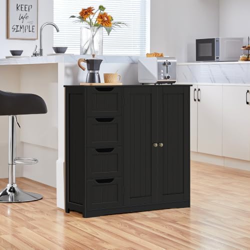 Yaheetech Small Bathroom Storage Cabinet with 4 Drawers & 2 Doors, Black - Image 4
