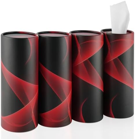 SINGARO Car Tissue Holder, 4 Pack Car Cup Holder Facial Tissues with Travel Tissue Bag, Quick and Convenient Flower Combination Car Tissue Box(4 Canisters/200 Tissues) Black - Red by SINGARO