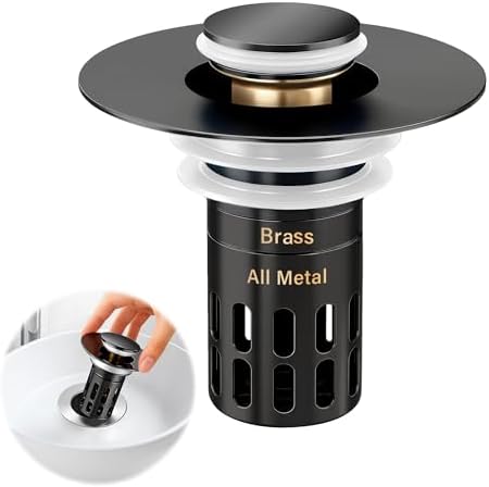 (All Metal) Bathroom Sink Stopper,Pop Up Drain for Bathroom Sink,Sink Stopper Hair Catcher,Silent Popper Core w/Removable Stainless Steel Filter Basket,Sink Drain Plug Fit for 1.05~2.0''Basin by Unknown