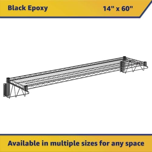 2 Pack 14" x 60" Black Epoxy Wire Wall Shelf, NSF Heavy Duty Commercial Wall Mounted Storage Rack, Industrial Shelving for Garage, Warehouse - Image 3