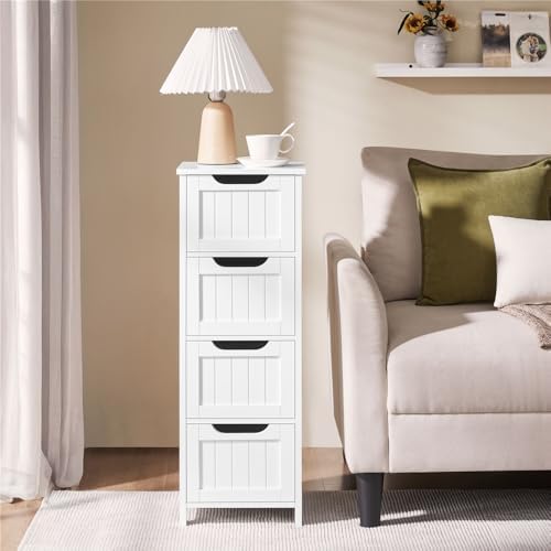 Yaheetech Bathroom Storage Cabinet, 12" W Slim 4-Drawer Design, White - Image 4
