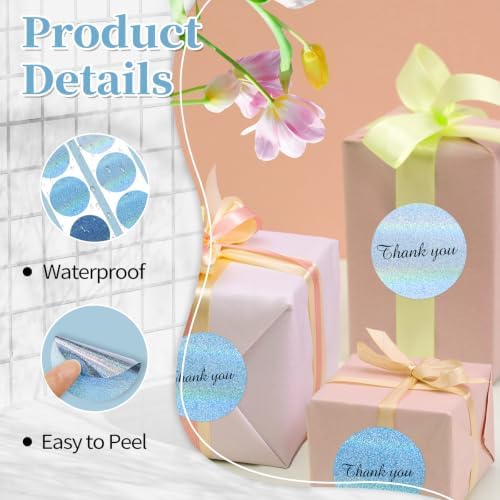 2''Holographic Blue Gradient Thermal Label,Self-Adhesive Round Thermal Printer Sticker for DIY Logo Design,Name Tag,Thanks Card 300 Labels/Roll - Image 3
