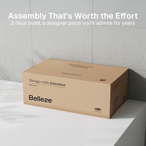 BELLEZE Set of 2 65" Sideboard Cabinet with Double-Arc Wood Doors, Large Buffet Cabinet with Storage and Adjustable Shelves, Classic Modern Console Sideboard for Living Room Kitchen Entryway (Ebony) - Image 6