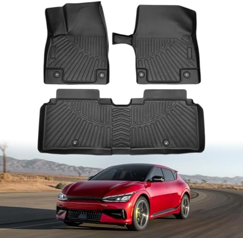 Powerty Floor Mats for 2022-2025 2026 Kia EV6 All Weather 3D TPE Anti-Slip Car Liners for 1st & 2nd Row Accessories by Powerty