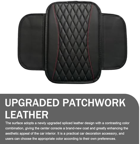 Car Center Console Cover, Patchwork Leather Armrest Cover Cushion with 2 Storage Bag, Waterproof Comfortable Auto Arm Rest Pad, Universal Center Console Protector for Sedan, SUV (Black) - Image 7