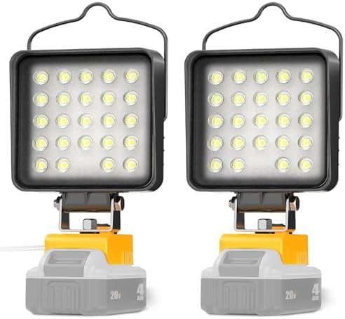 2 Pcs Cordless LED Work Light for Dewalt 20v Max Battery, 112W 11200LM Battery Light for Dewalt 20v Tools, Portable Outdoors Flood Lighting with USB & Type-C Charging Port, Low Voltage Protection by LANKA
