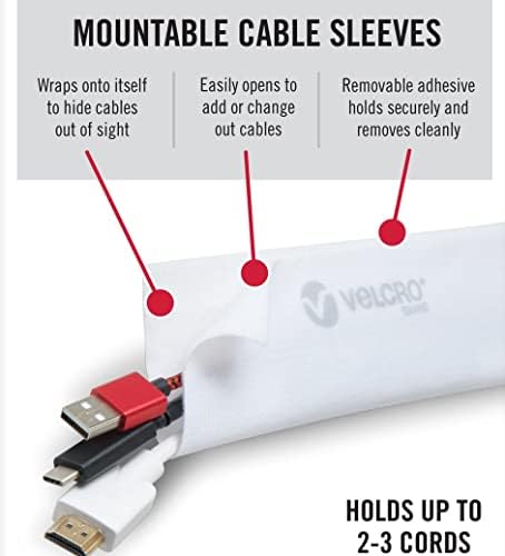VELCRO Brand Mountable Cable Sleeve, White, 8 in, 2 Pack - Image 2