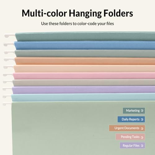 SUNEE Hanging File Folders, 100 Pack Letter Size Hanging File Folders with 1/5-cut Tabs, Stay Organized for Your Home and Office Bulk File, Documents and Paper, 10 Pastel Colors - Image 4