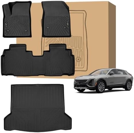 PELEUS Floor Mats for Cadillac Lyriq 2023 2024 2025 2026, All-Weather TPE Car Liners for Cadillac Lyriq Accessories, Custom Fit 1st & 2nd Row Floor Mats and Cargo Trunk Liner Set, Black by Unknown