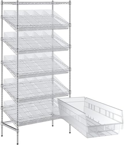 18" x 36" x 74" Heavy-Duty Commercial Chrome Shelving Unit with 25 Clear Storage Bins - Metal Wire Utility Shelf for Tool, Office, Garage, and Warehouse Organization - Durable Storage Cabinet by Zedfire