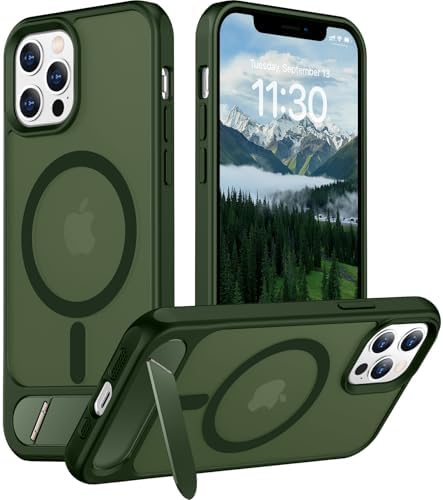 Temdan Magnetic Compatible with iPhone 12 Pro Max Case, [Built-in Invisible Kickstand][Compatible with MagSafe][Military Grade Shockproof] Slim Translucent Matte Phone Case for iPhone 12 Pro Max 6.7" by Temdan