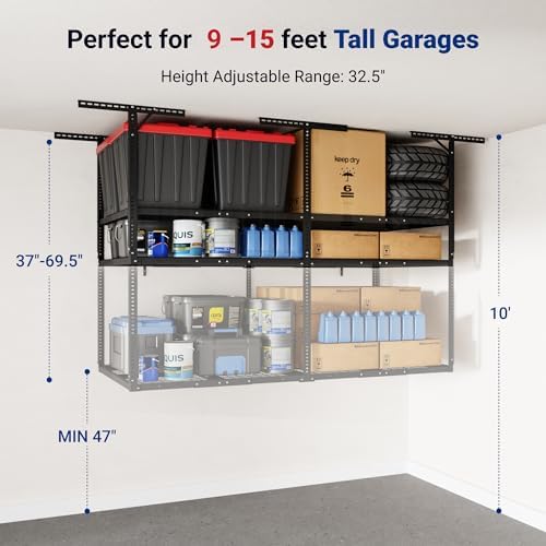 FLEXIMOUNTS 4x8 2-Tier Overhead Ceiling Garage Storage Rack, Black - Image 5