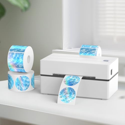2-Inch Round Holographic Thermal Sticker Labels, with Rainbow Wave & Glitter Design, for Every Tags, Custom DIY Logo Applications, Waterproof and Tear-Resistant, Ocean Blue(200Pcs/Roll) - Image 2