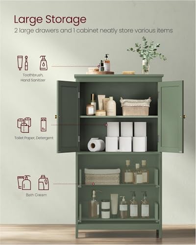 VASAGLE Bathroom Floor Cabinet with 2 Doors, 2 Drawers, Forest Green - Image 5