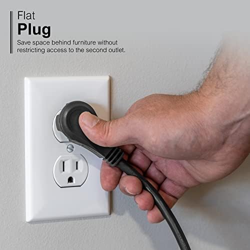 GE 3-Outlet Flat Extension Cord 25 Ft Grounded Extension Cord with Multiple Outlets 3 Prong Outlet Extender Flat Plug Power Strip Indoor Extension Cord 16 Gauge UL Listed Black 69921 - Image 4