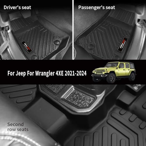 All Weather Floor Mats & Cargo Liner Compatible for 2021-2025 2026 Jeep Wrangler JL 4XE Hybrid Accessories Black (for 2021-2026 Jeep Wrangler JL 4XE) - Image 3