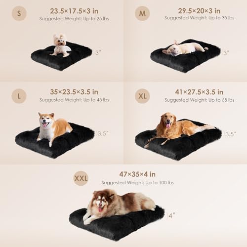EHEYCIGA Fluffy Dog Crate Bed for Large Dogs, Plush Faux Fur Pad, Black - Image 2