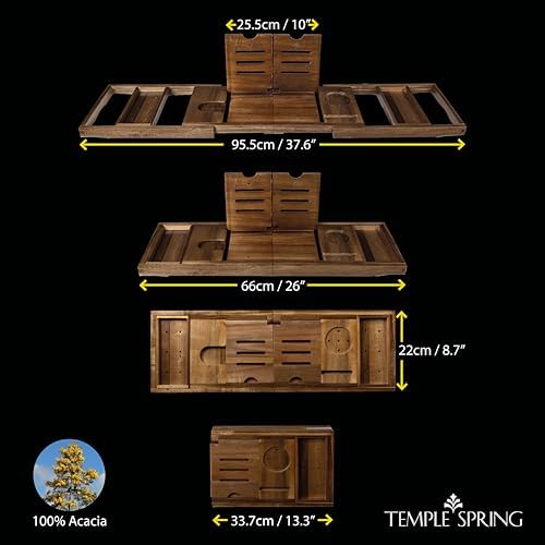 Temple Spring Foldable Bathtub Tray, Unique Design Selfcare Bathroom Caddy, Acacia Spa Bathroom Tray, Wooden Bathtub Accessories, Wedding Gift/Birthday Gift/New Home Bath Table – Not Teak - Image 5