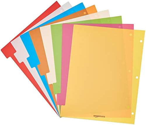 Amazon Basics 8-Tab Plastic Binder Dividers with Multicolor Tab Labels for 3 Ring Binder, Durable, 3-Hole Punched, for School, Office and Home Organization, Letter Size, Assorted Colors, 6-Pack - Image 3