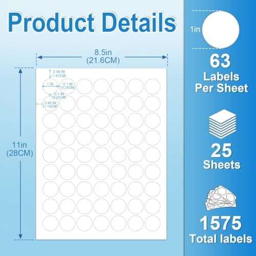 1" Round Labels, Printable for Laser & Inkjet, 1575 Labels, 25 Sheets - Image 2
