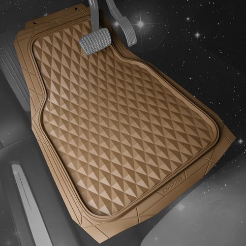 CAR PASS Heavy Duty Rubber Beige Car Floor Mats & Cargo Liners, Deep Dish All-Weather Trunk Mats Durable Anti-Slip 3D Rhombus Waterproof Trim to Fit Liner Universal Fit Auto,Sedan,SUV,Truck, Beige - Image 2