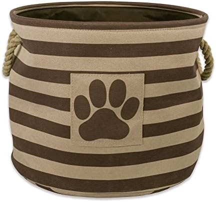 Bone Dry Pet Storage Collection Striped Paw Patch Bin, Small Round, Brown by BoneDry