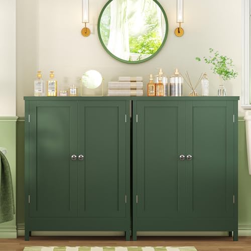 Iwell Bathroom Cabinet, Bathroom Storage Cabinet with 2 Doors & 3 Shelves, 3 Heights Available, for Living Room, Entryway, Home Office, Green - Image 2