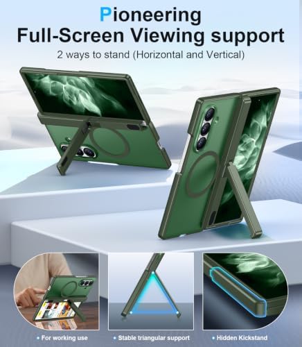 Temdan for Samsung Galaxy Z Fold 8 Ultra Case,[Compatible with MagSafe][Built-in HD Screen Protector & Kickstand][Hinge Protection] Translucent Matte Shockproof Phone Case for Z Fold 8 Ultra,Green - Image 3