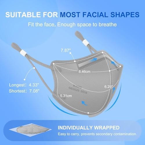 KN95 Adjustable Face Masks 10 Pack Individually Wrapped Adult Masks with Adjustable Ear Loops and Anti-Fog Nose Pad - Image 2
