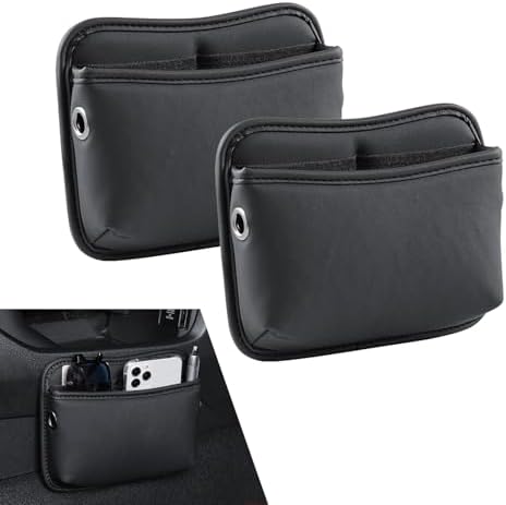 2 PCS Car Seat Side Pocket Organizer, PU Leather Mini Storage Pocket for Car Seats, Doors, Consoles, Dashboard, Vehicle Gap Filler Organizer for Phone, Keys, Sunglass, Wallet (Black) by Unknown