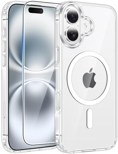 FNTCASE for iPhone 16 Case Clear,Fit for Magsafe, Screen Protector by FNTCASE