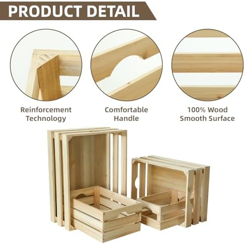Large Wooden Crates Unfinished Set of 4 Storage Crates, Decorative Wood Storage Crate for Display Rustic, Nesting Wooden Container Boxes Made from 100% Wood - Image 3